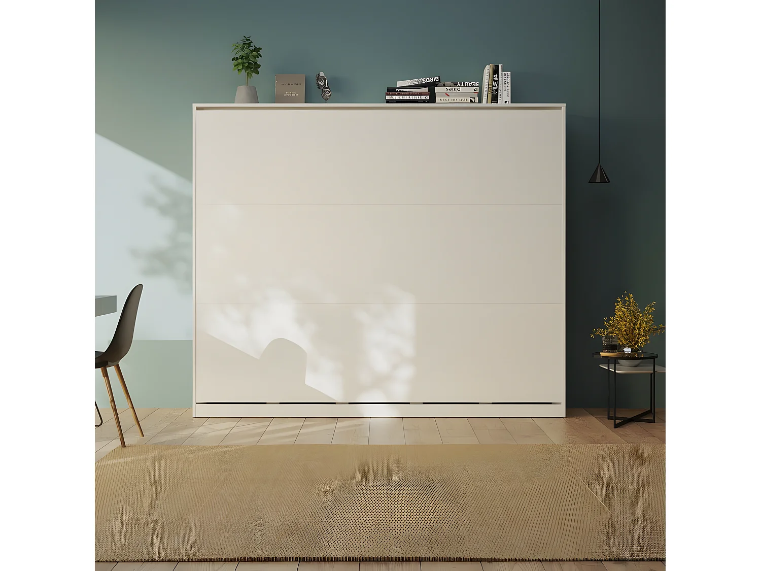 Armoire Lit escamotable 160x200cm Blanc Horizontal Lit Rabattable Lit Mural C*Adore