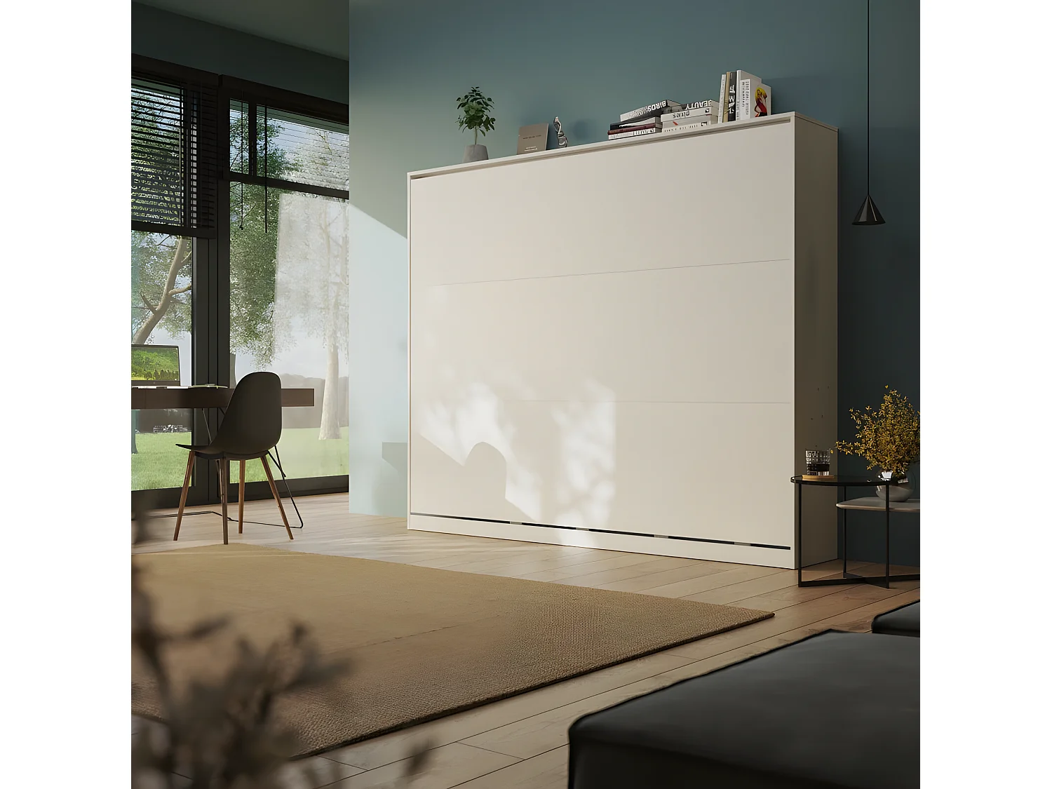 Armoire Lit escamotable 160x200cm Blanc Horizontal Lit Rabattable Lit Mural C*Adore