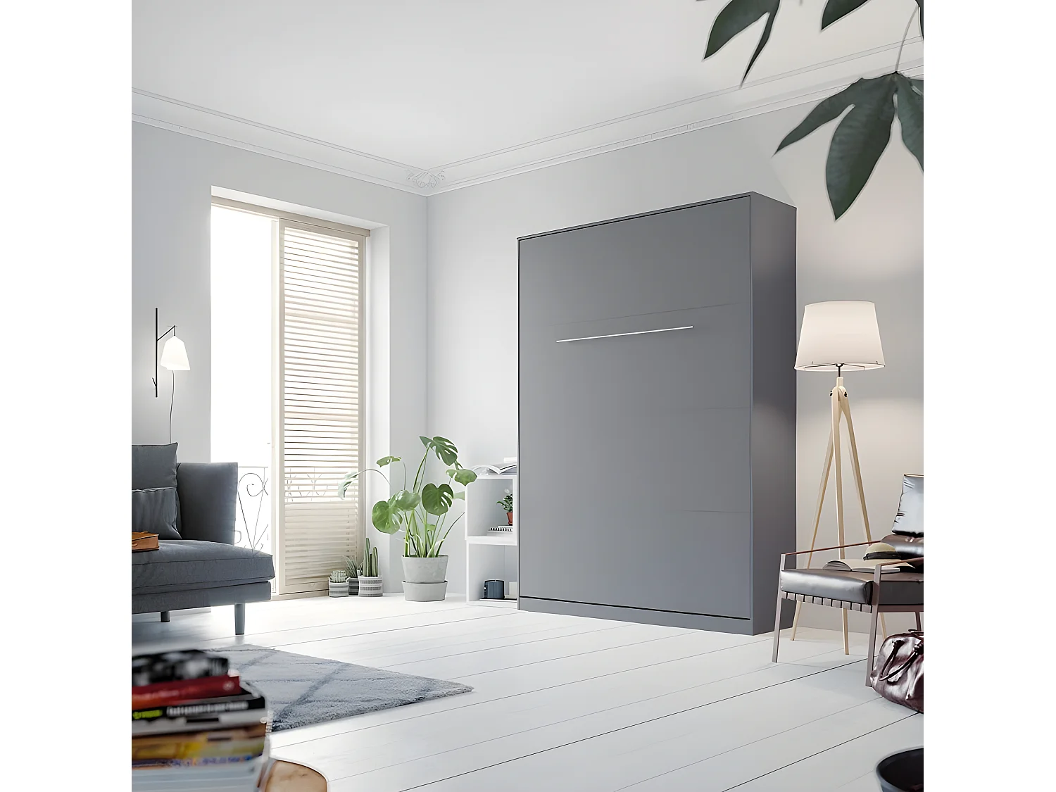 Armoire Lit escamotable 140x200cm Lit Rabattable Lit Mural Supérieur Vertical Anthracite/Anthracite