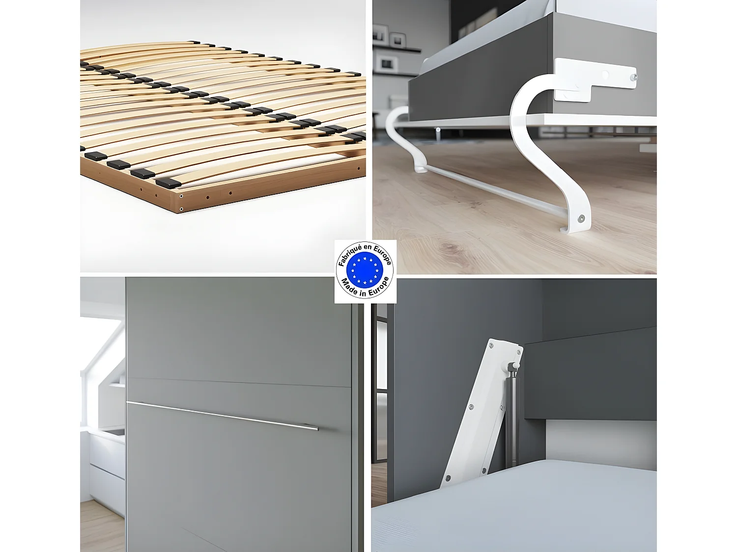 Armoire Lit escamotable 140x200cm Lit Rabattable Lit Mural Supérieur Vertical Anthracite/Anthracite