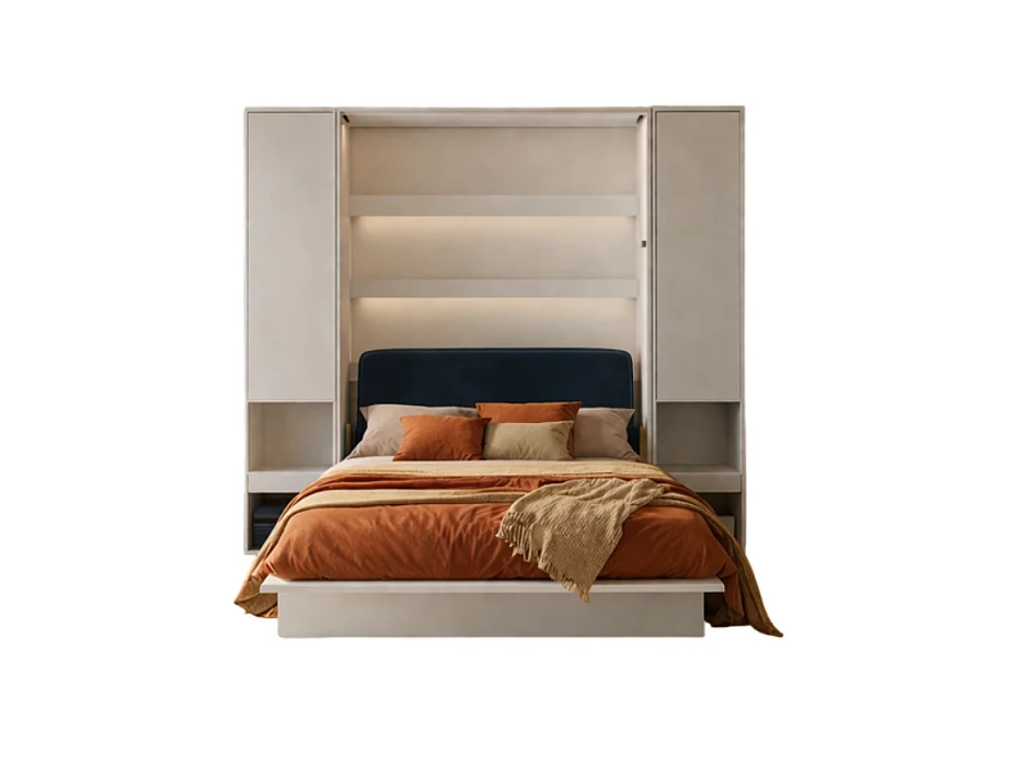 Lenart Armoire Lit escamotable +2 Placards tiroir Vertical 140x200 cm blanc mat Lit Rabattable Lit Mural"Consus"