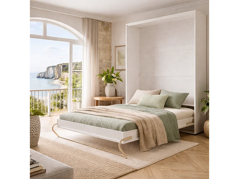 Lenart Armoire Lit escamotable Vertical 90x200 cm Blanc mat Lit Rabattable Lit Mural Consus pro