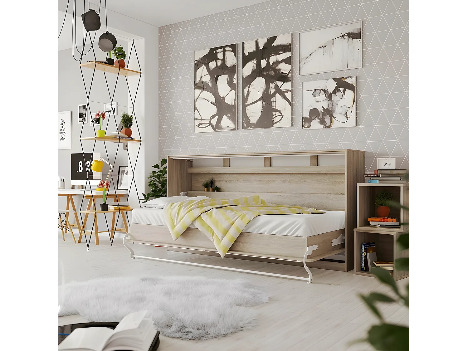 Armoire Lit escamotable 90x200cm Supérieur Horizontal Lit Rabattable Lit Mural Chêne Sonoma//Chêne Sonoma