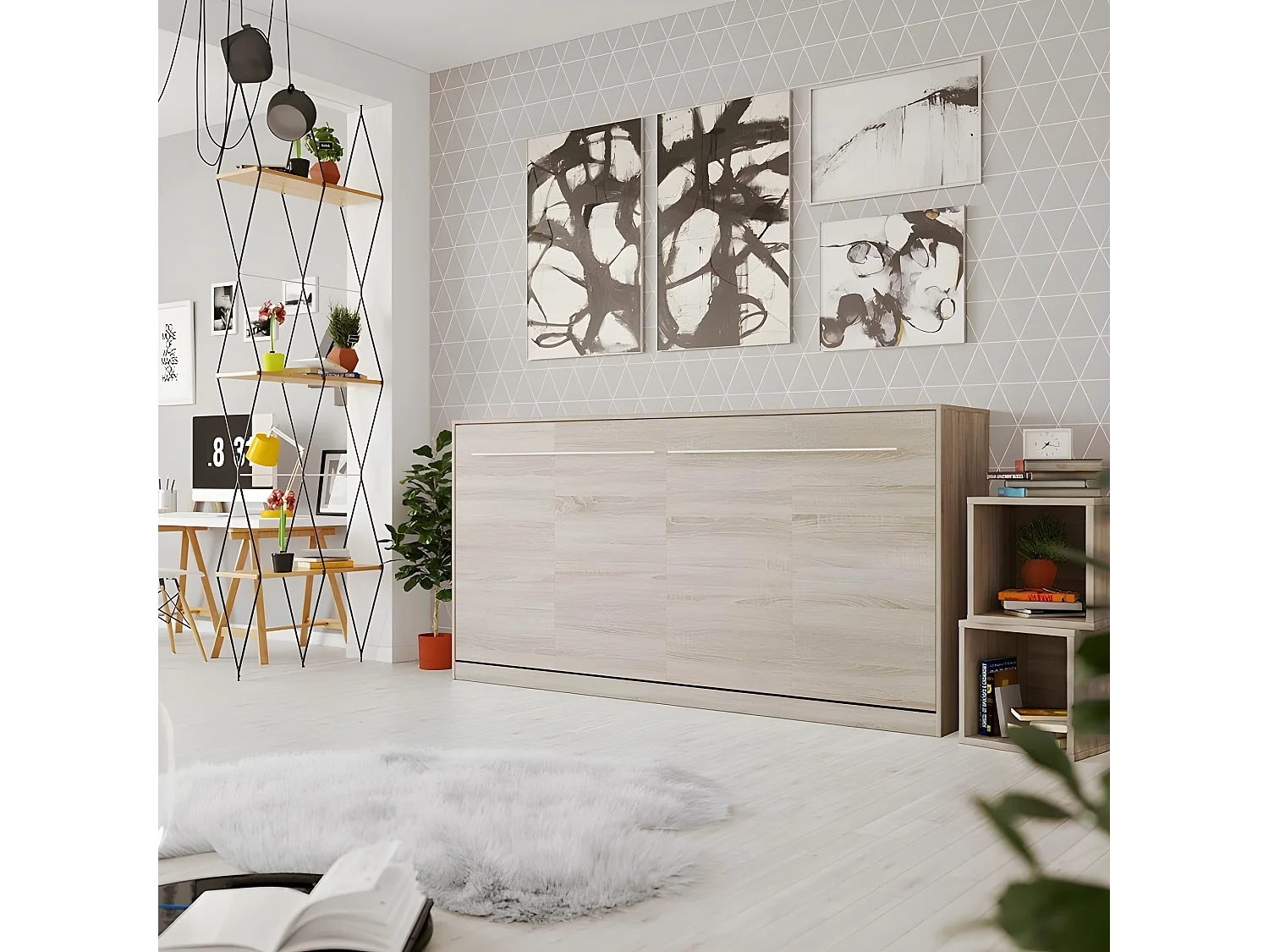 Armoire Lit escamotable 90x200cm Supérieur Horizontal Lit Rabattable Lit Mural Chêne Sonoma//Chêne Sonoma