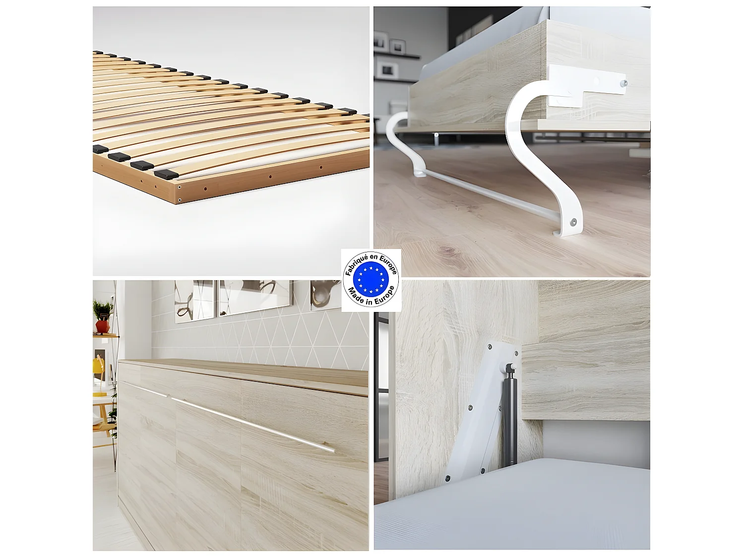 Armoire Lit escamotable 90x200cm Supérieur Horizontal Lit Rabattable Lit Mural Chêne Sonoma//Chêne Sonoma