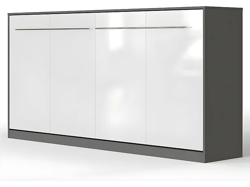 Armoire Lit escamotable 90x200cm Supérieur Horizontal Lit Rabattable Lit Mural Anthracite/blanc brillant