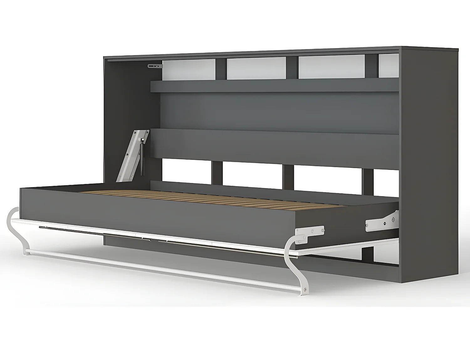 Armoire Lit escamotable 90x200cm Supérieur Horizontal Lit Rabattable Lit Mural Anthracite/blanc brillant