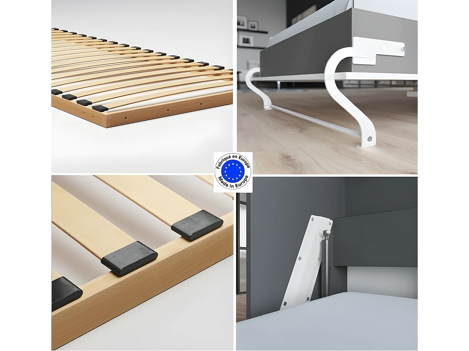 Armoire Lit escamotable 90x200cm Supérieur Horizontal Lit Rabattable Lit Mural Anthracite/blanc brillant