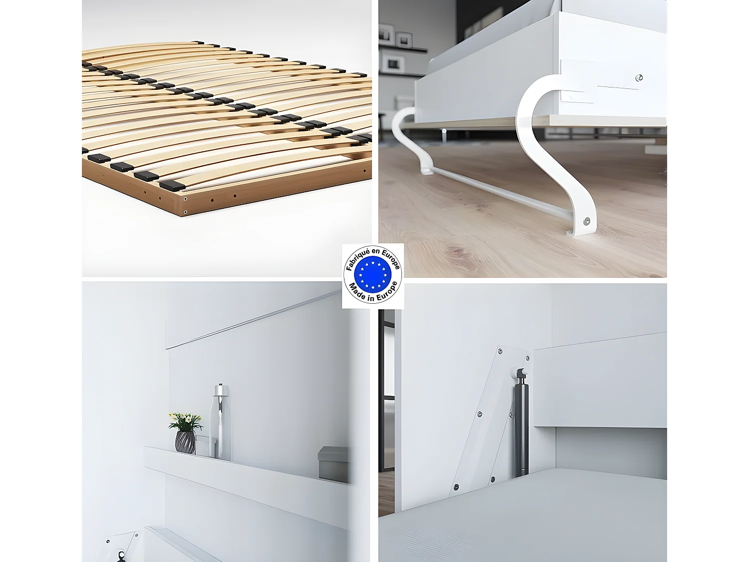 Lit escamotable +2 Placards Vertical 140x200+(50x2)cm Lit Rabattable Lit Mural Standard Blanc /Chêne Sonoma