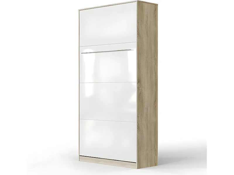 Armoire Lit escamotable 90x200cm Vertical Lit Rabattable Lit Mural Supérieur Chêne Sonoma/Blanc brillant