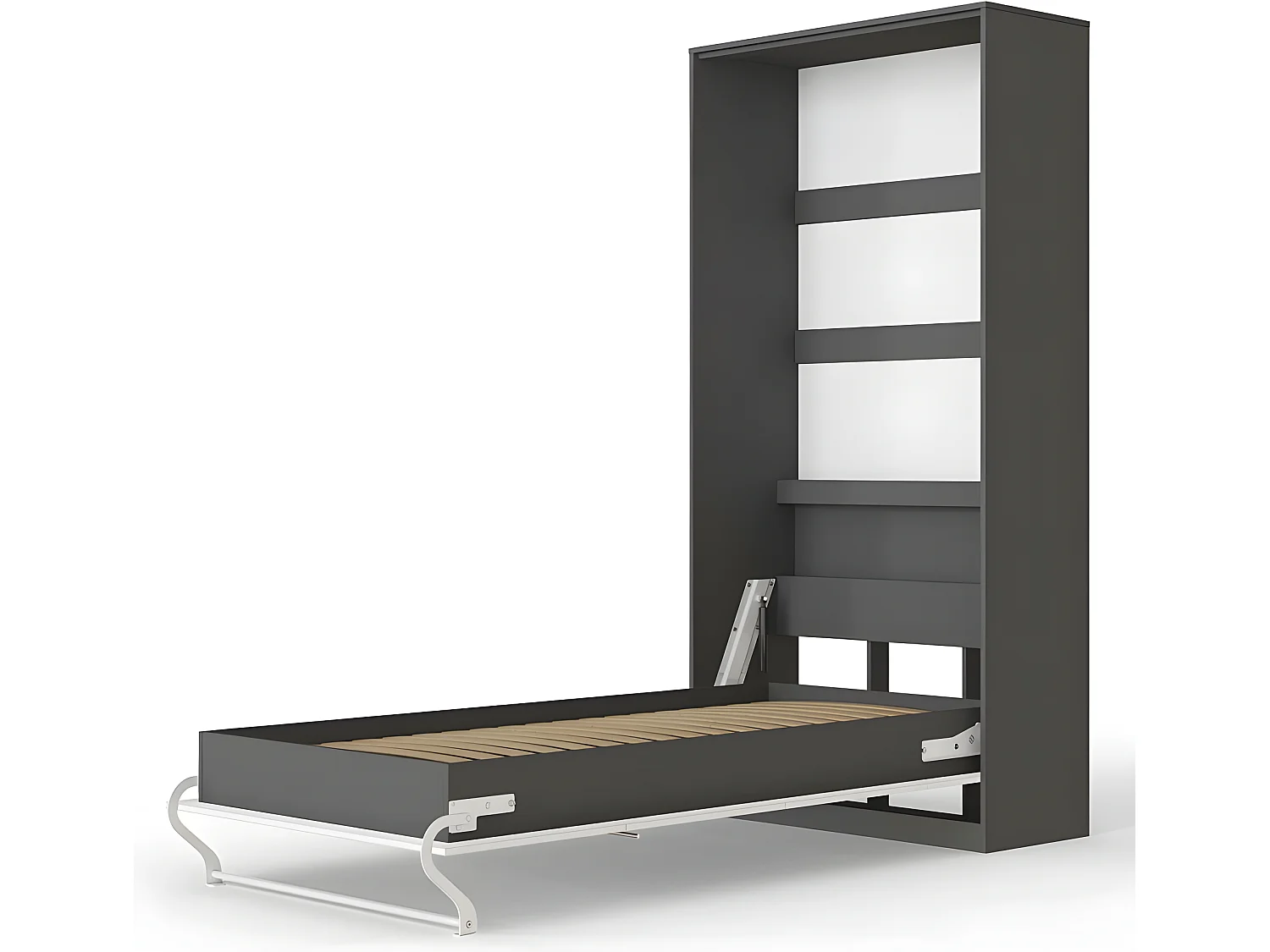 Armoire Lit escamotable 90x200cm Vertical Lit Rabattable Lit Mural Supérieur Anthracite/Blanc