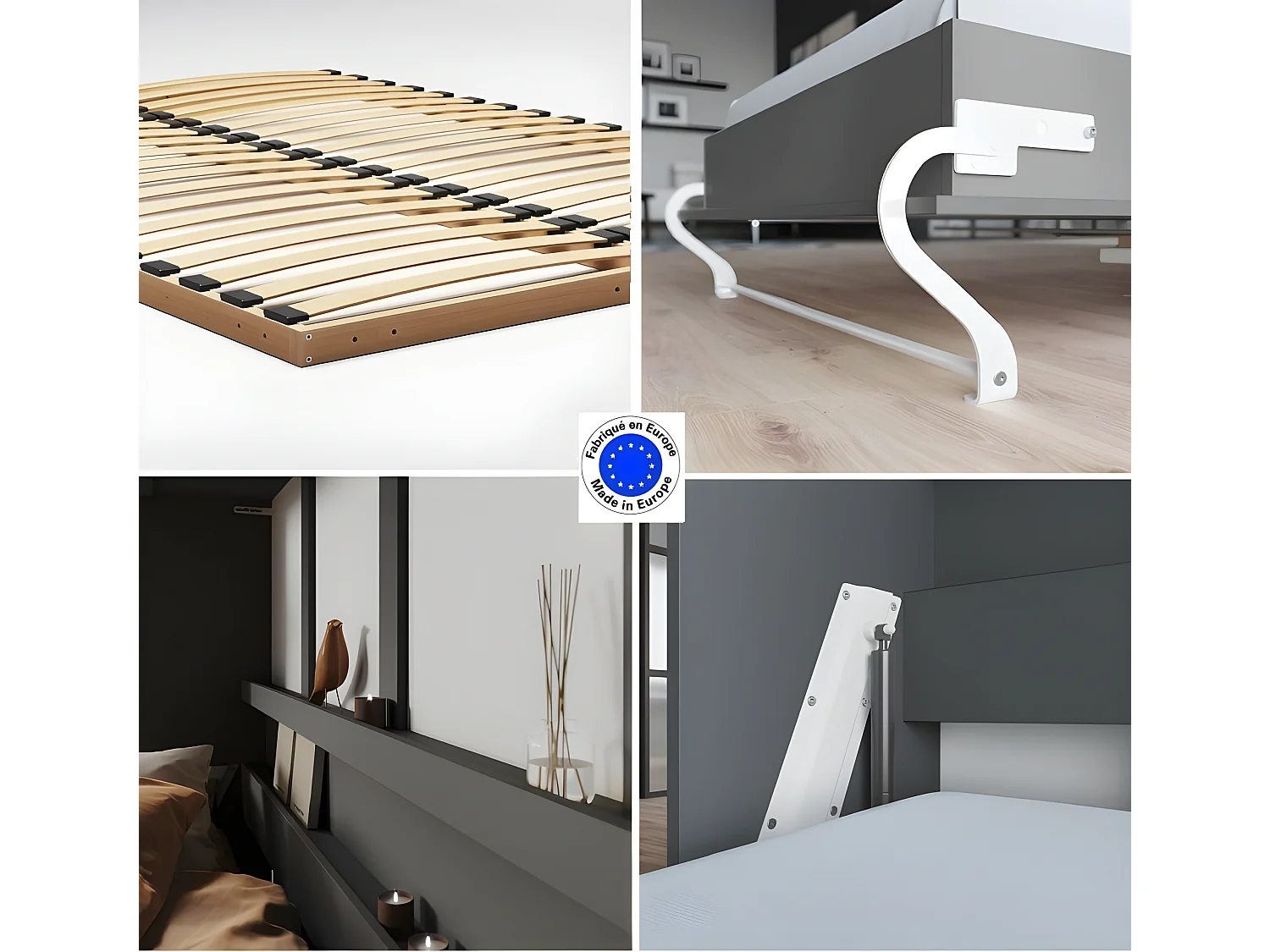 Armoire Lit escamotable 140x200cm Supérieur Horizontal Lit Rabattable Lit Mural Anthracite/Anthracite