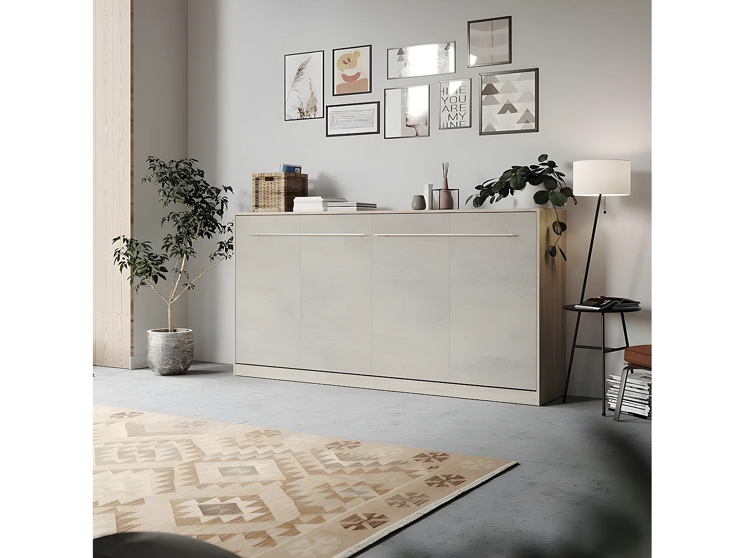 Armoire Lit escamotable 90x200cm Supérieur Horizontal Lit Rabattable Lit Mural Chêne Sonoma/Béton