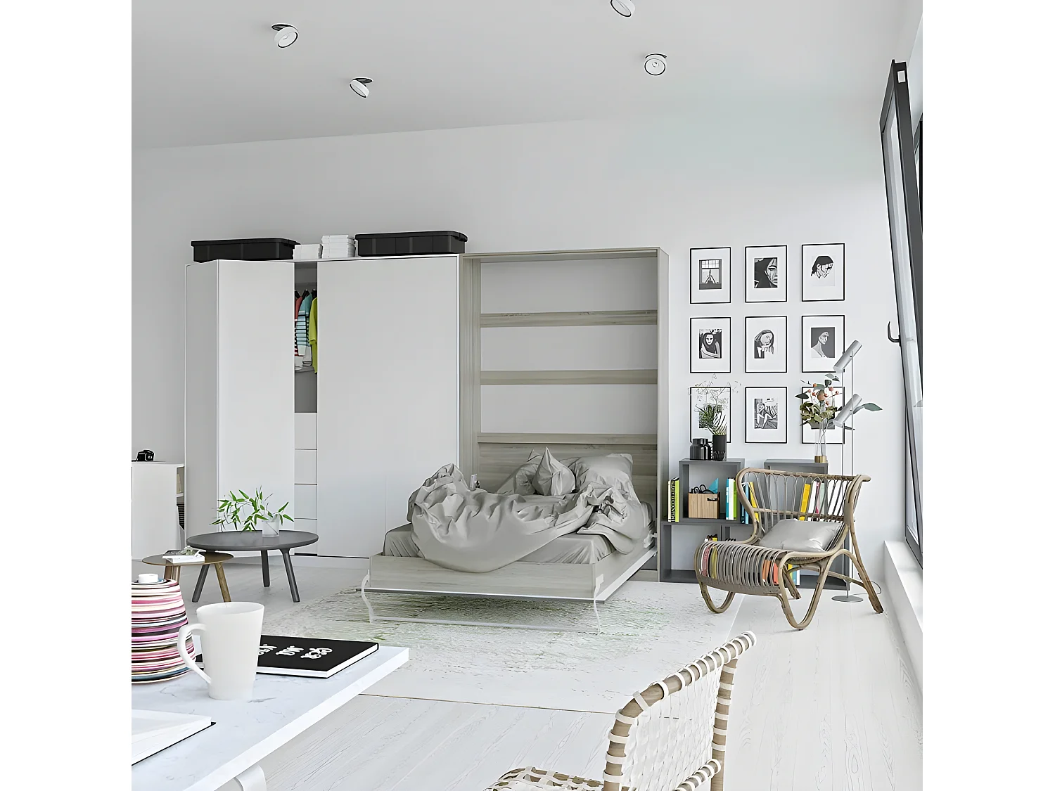 Armoire Lit escamotable 120x200cm Vertical Lit Rabattable Lit Mural Supérieur Chêne Sonoma/Anthracite brillant