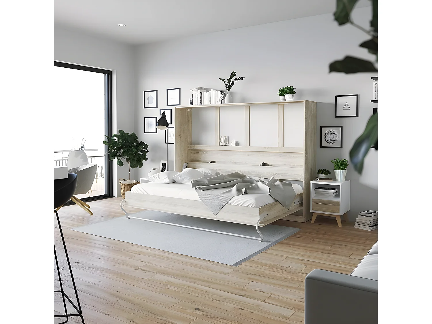 Armoire Lit escamotable 140x200cm Supérieur Horizontal Lit Rabattable Lit Mural Chêne Sonoma//Chêne Sonoma