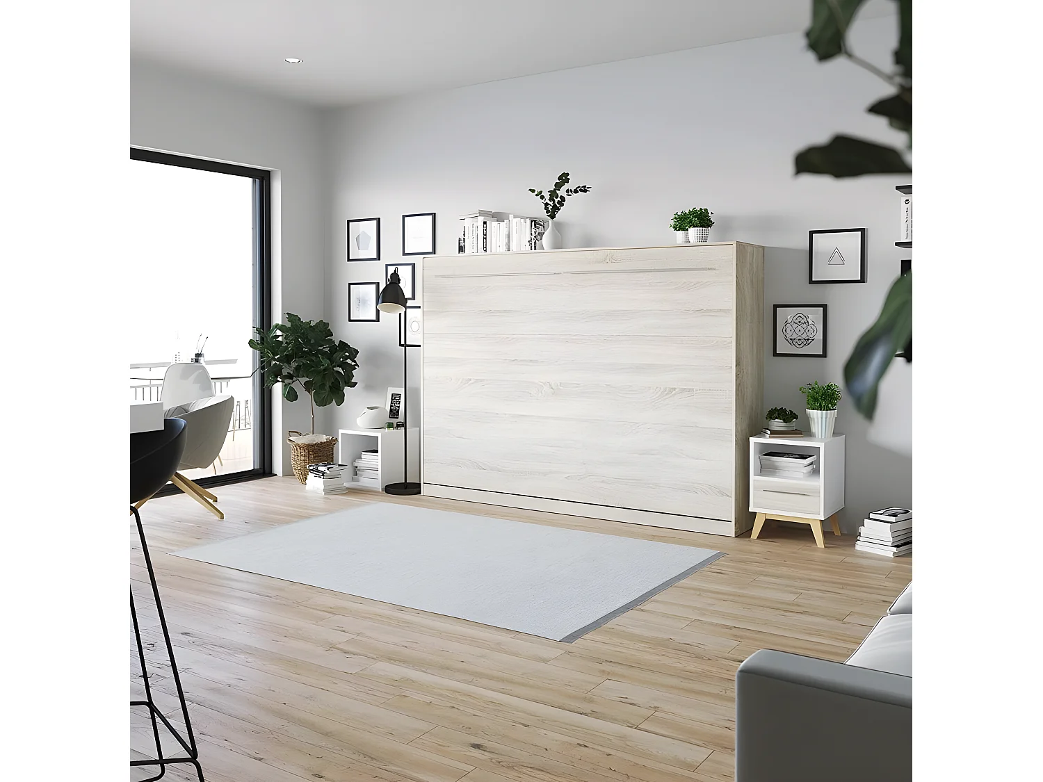 Armoire Lit escamotable 140x200cm Supérieur Horizontal Lit Rabattable Lit Mural Chêne Sonoma//Chêne Sonoma