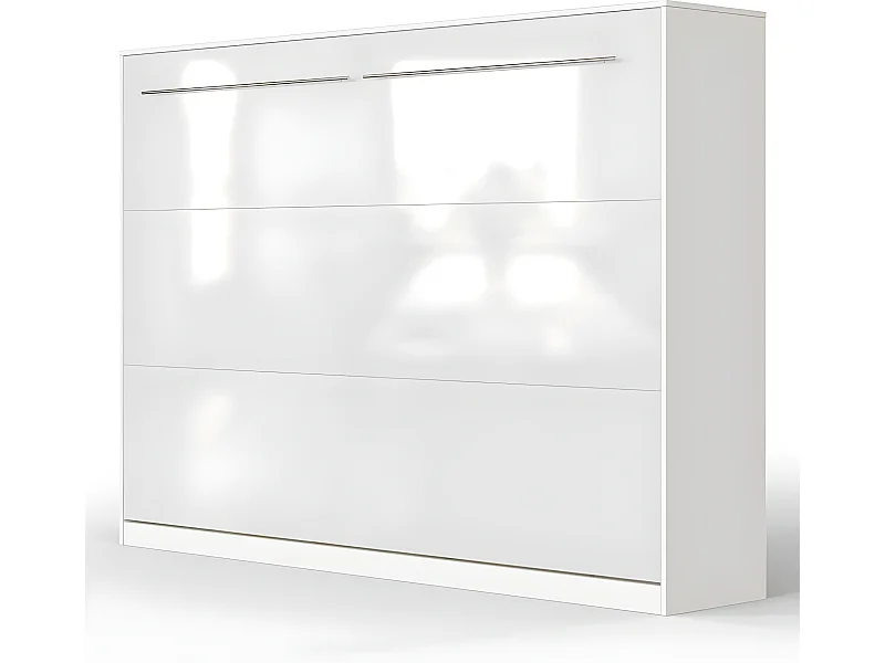 Armoire Lit escamotable 140x200cm Supérieur Horizontal Lit Rabattable Lit Mural Blanc/Blanc brillant