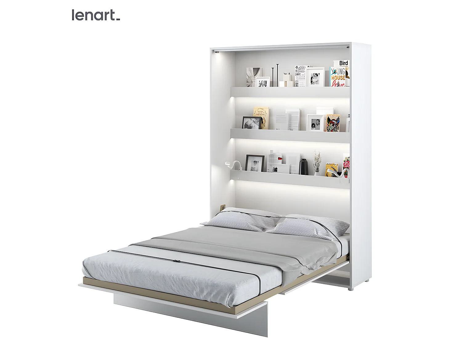 Lenart Armoire Lit escamotable Vertical 180x200 cm Blanc mat Lit Rabattable Lit Mural"Consus"