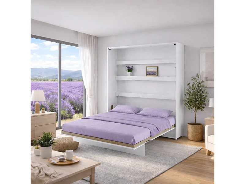 Lenart Armoire Lit escamotable Vertical 180x200 cm Blanc mat Lit Rabattable Lit Mural"Consus"