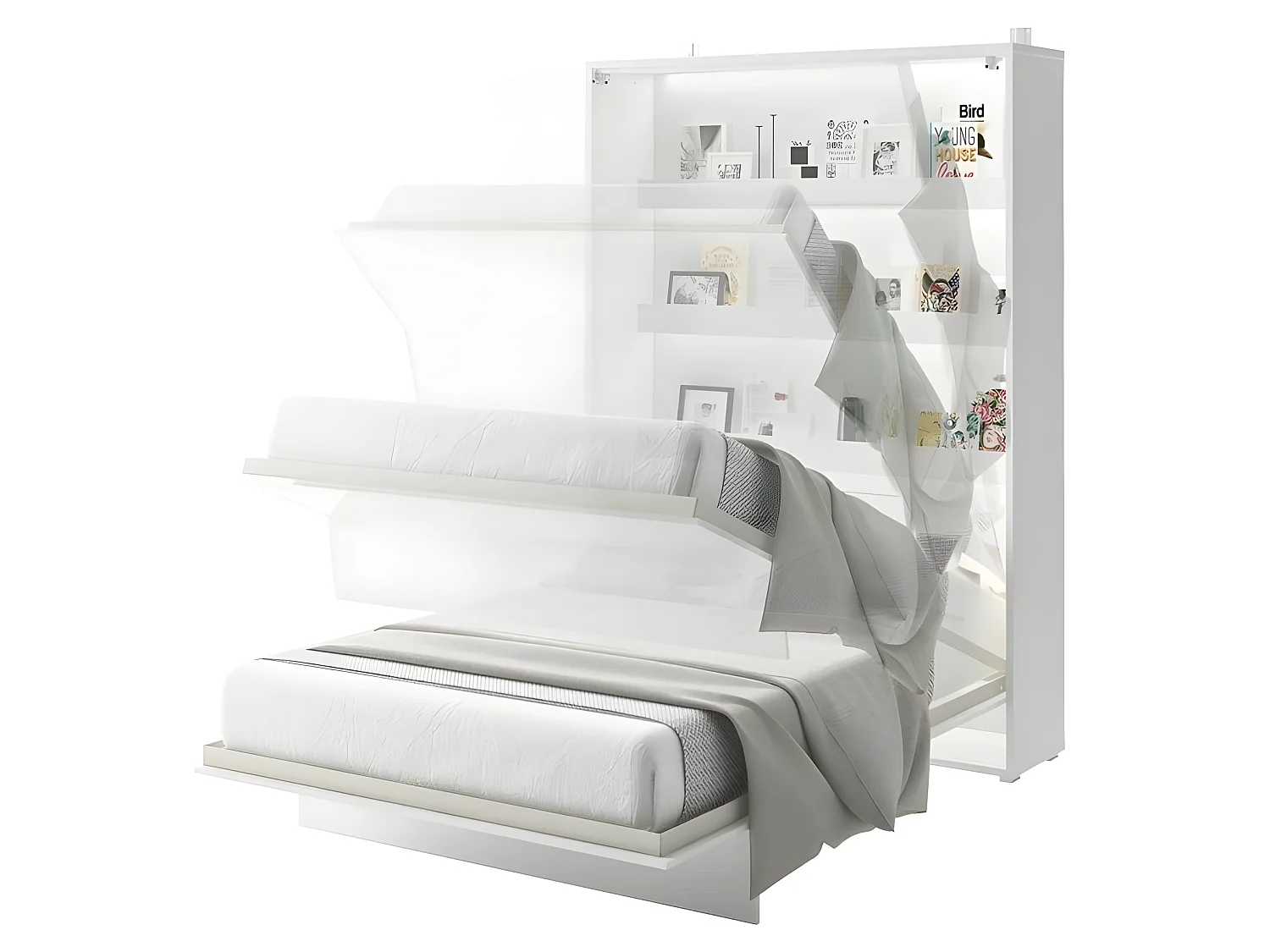 Lenart Armoire Lit escamotable Horizontal 120x200 cm Blanc brillant Lit Rabattable Lit Mural"Consus"