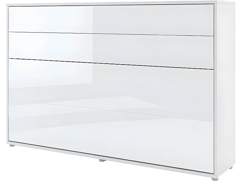 Lenart Armoire Lit escamotable Horizontal 120x200 cm Blanc brillant Lit Rabattable Lit Mural"Consus"
