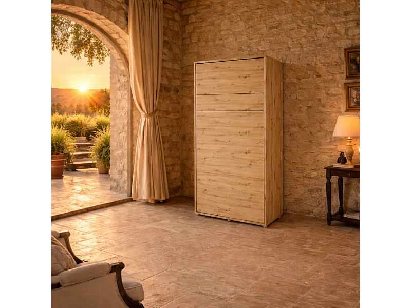 Lenart Armoire Lit escamotable Vertical 90x200 cm Chêne artisan Lit Rabattable Lit Mural"Consus"