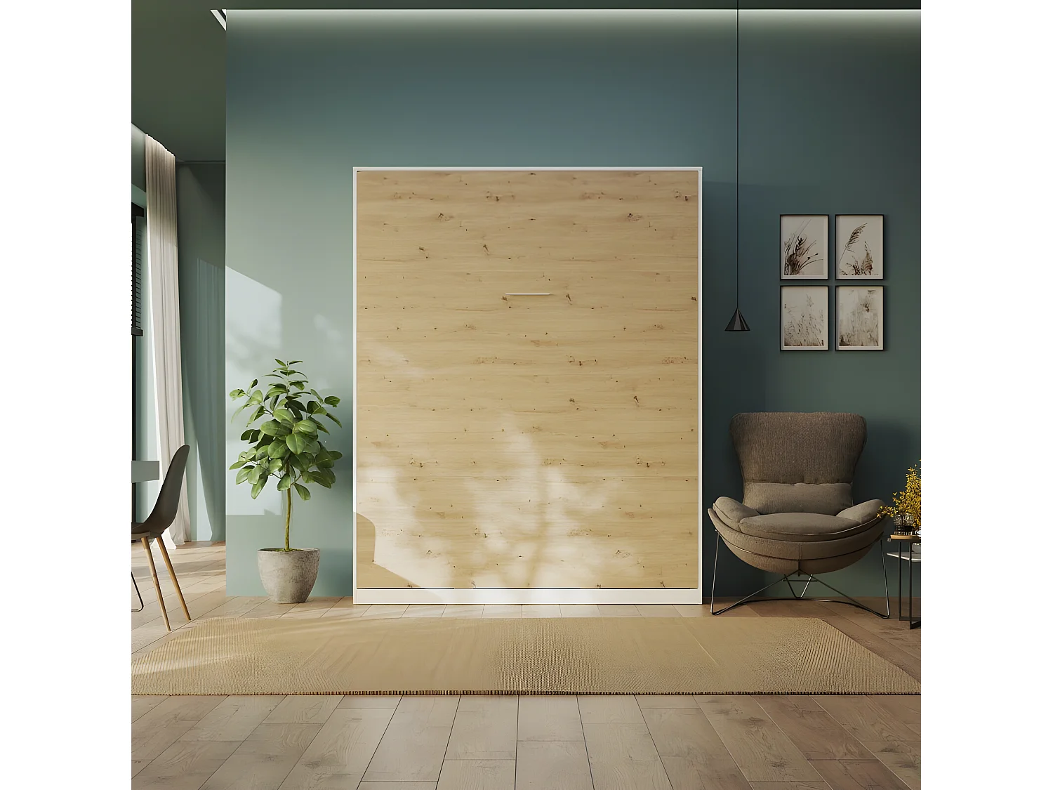 Armoire Lit escamotable 160x200cm Blanc/Chêne Sauvage Vertical Lit Rabattable Lit Mural C*Adore