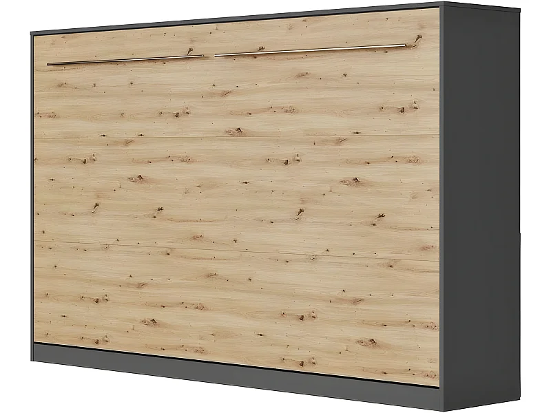 Armoire Lit escamotable 140x200cm Supérieur Horizontal Lit Rabattable Lit Mural Anthracite/Chêne sauvage