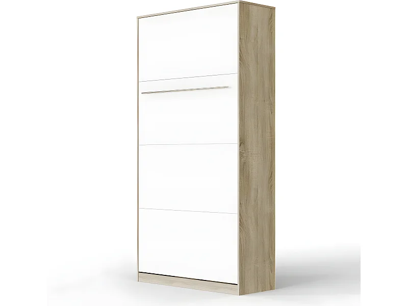Armoire Lit escamotable 90x200cm Vertical Lit Rabattable Lit Mural Supérieur Chêne Sonoma/Blanc
