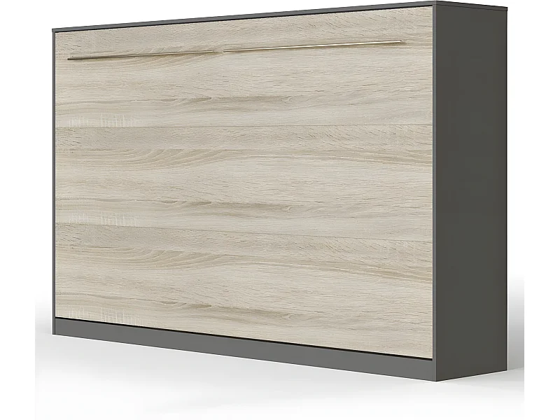 Armoire Lit escamotable 120x200cm Supérieur Horizontal Lit Rabattable Lit Mural Anthracite/Chêne Sonoma