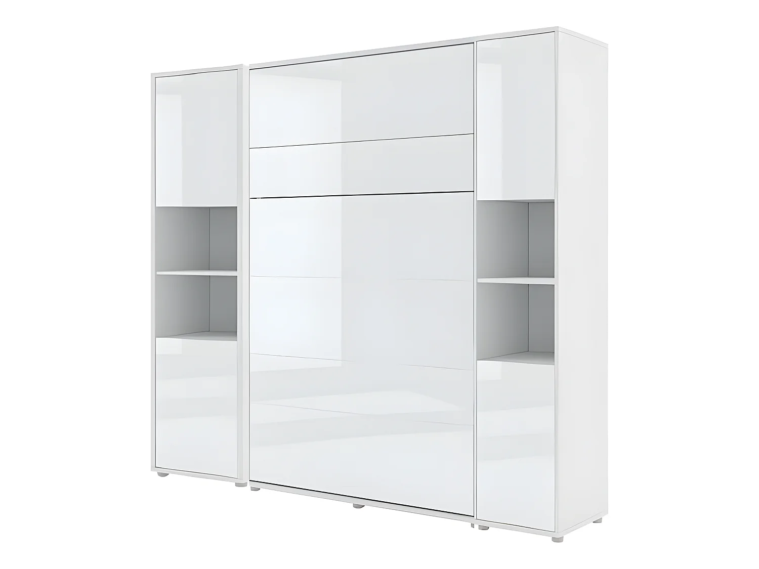 Lenart Armoire Lit escamotable +2 Placards Vertical 140x200 cm blanc brillant tiroir Lit Rabattable Lit Mural"Consus"
