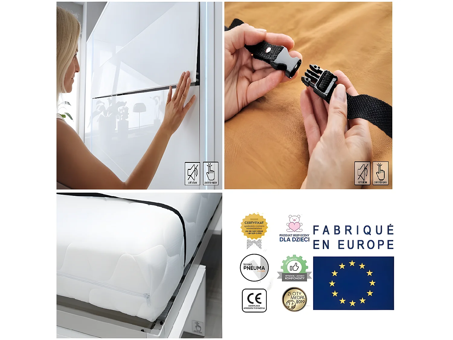 Lenart Armoire Lit escamotable +2 Placards Vertical 140x200 cm blanc brillant tiroir Lit Rabattable Lit Mural"Consus"