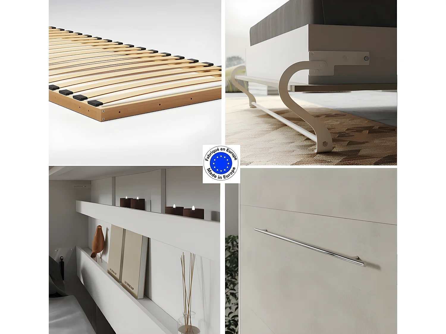 Armoire Lit escamotable 90x200cm Supérieur Horizontal Lit Rabattable Lit Mural Blanc/Béton