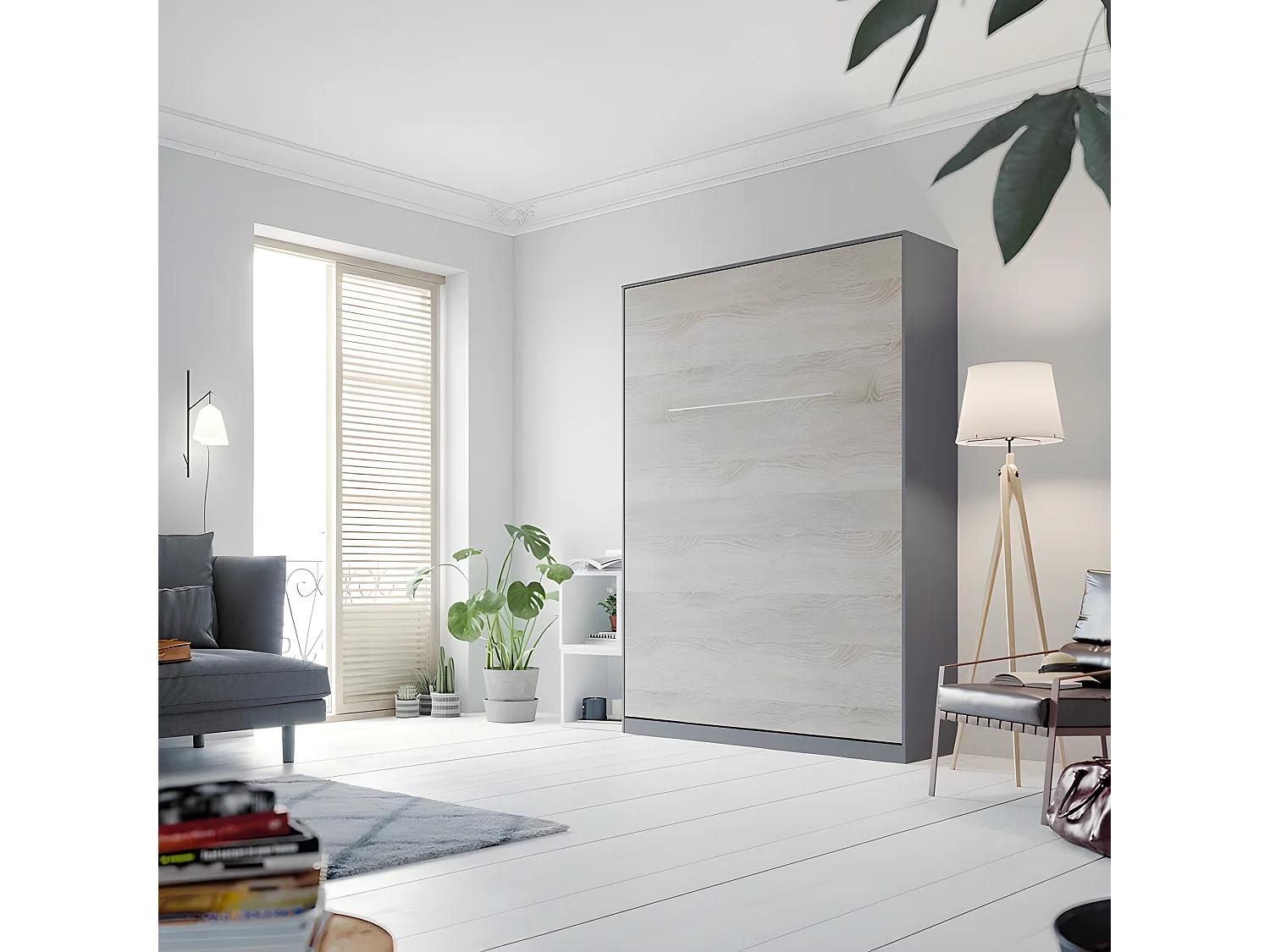 Armoire Lit escamotable 140x200cm Lit Rabattable Lit Mural Supérieur Vertical Anthracite/Chêne Sonoma