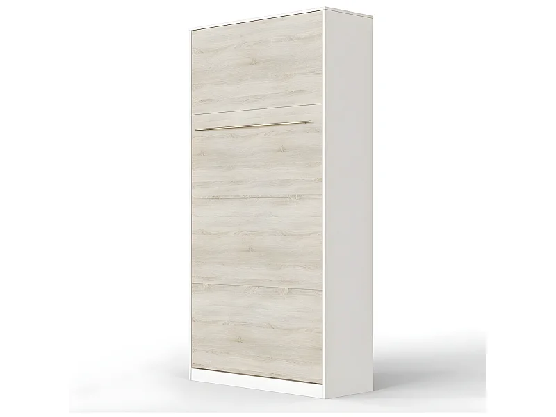 Lit escamotable +2 Placards Vertical 90x200+(80x2)cm Lit Rabattable Lit Mural Standard Blanc /Chêne Sonoma