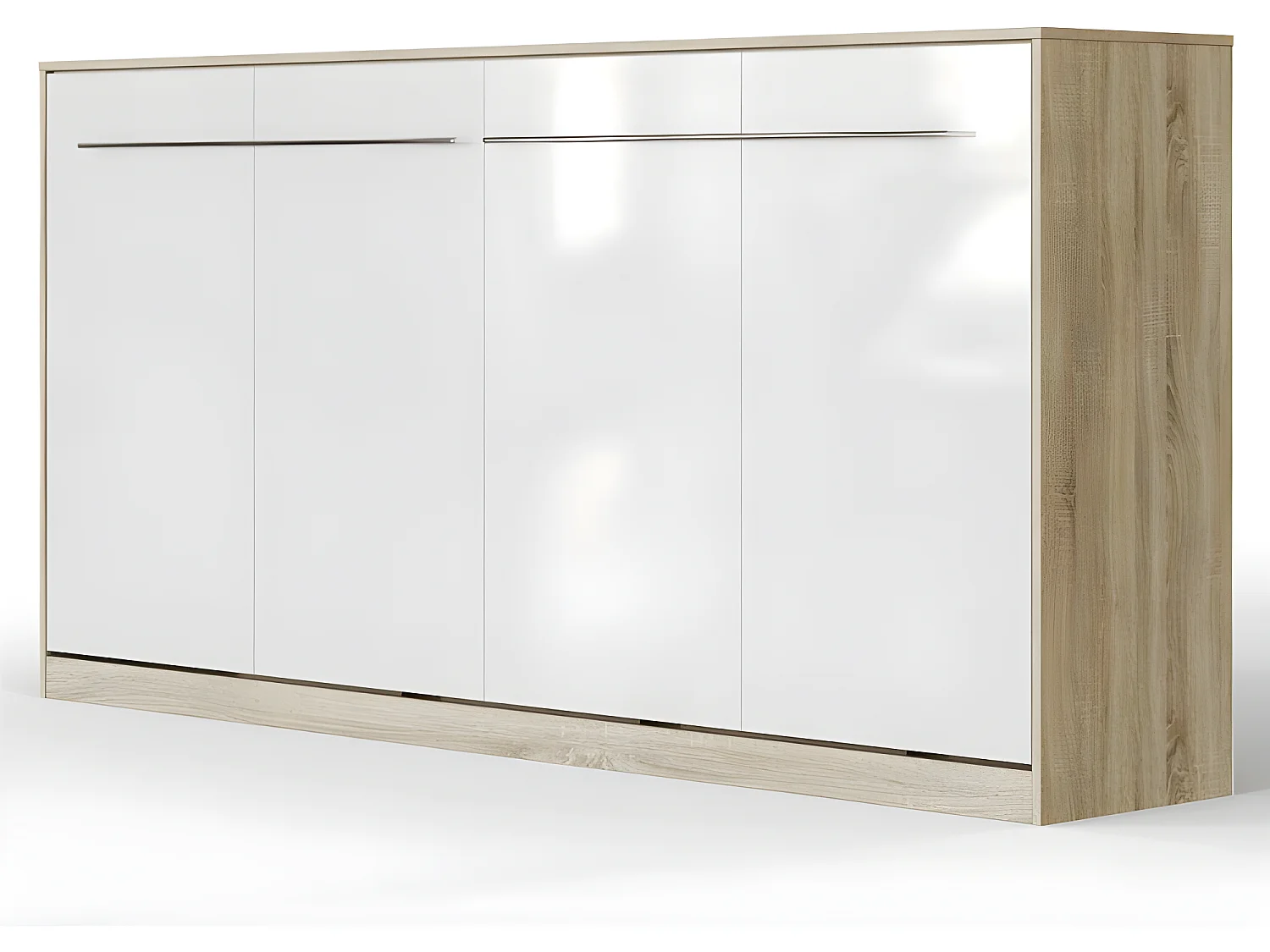 Armoire Lit escamotable 90x200cm Supérieur Horizontal Lit Rabattable Lit Mural Chêne Sonoma/Blanc brillant