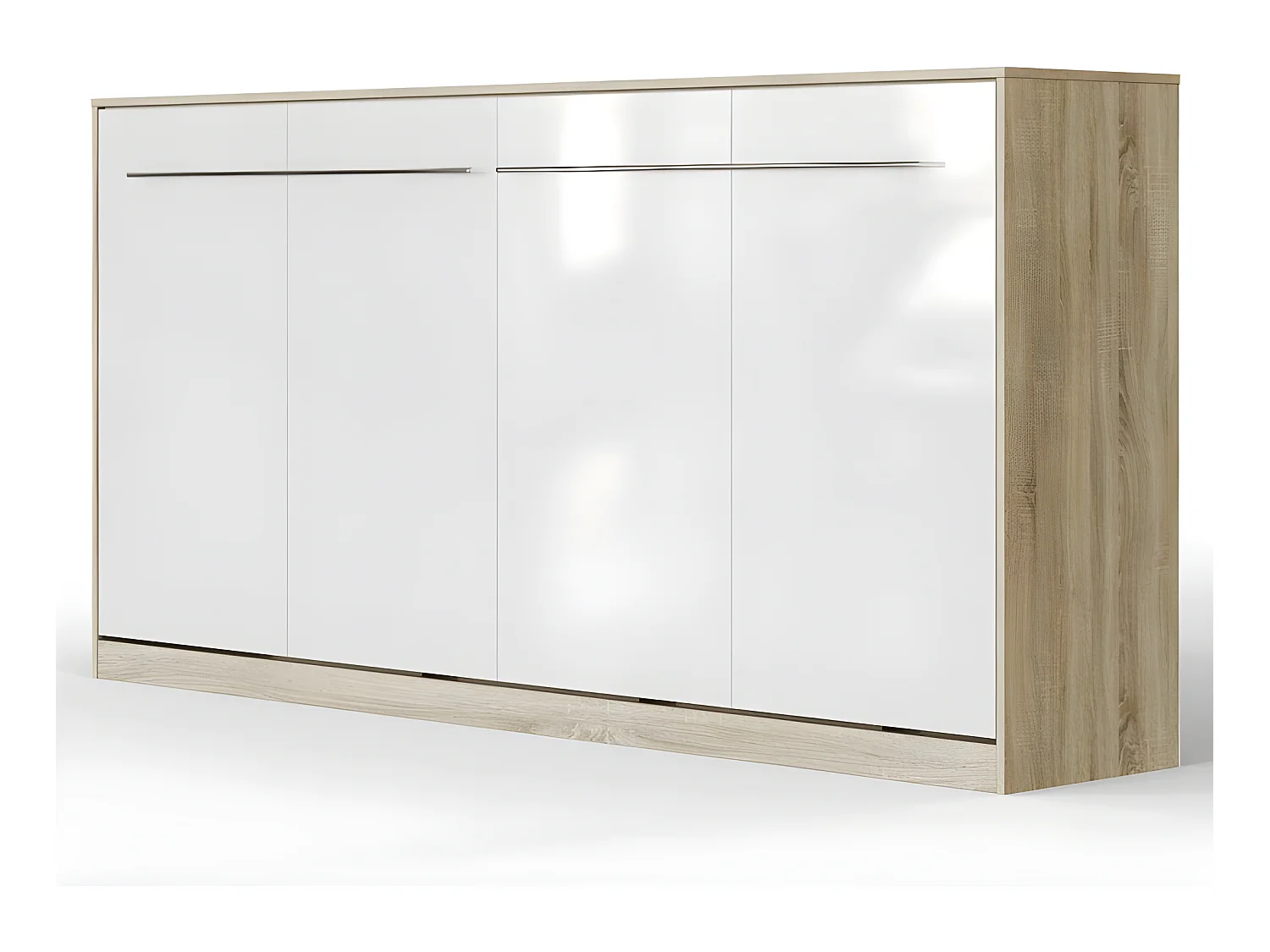 Armoire Lit escamotable 90x200cm Supérieur Horizontal Lit Rabattable Lit Mural Chêne Sonoma/Blanc brillant