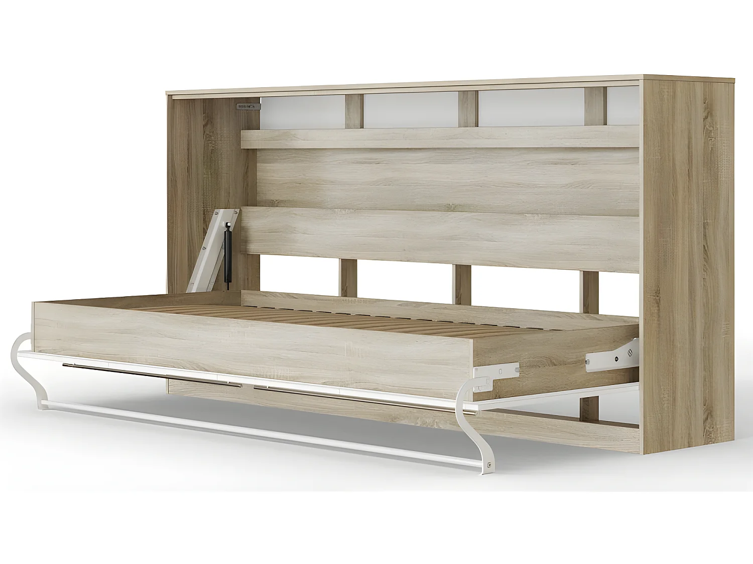 Armoire Lit escamotable 90x200cm Supérieur Horizontal Lit Rabattable Lit Mural Chêne Sonoma/Blanc brillant