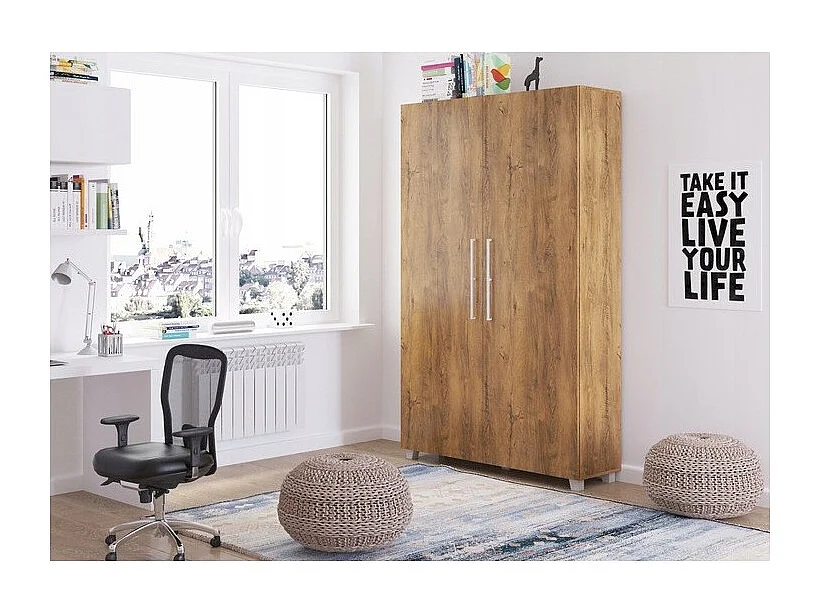 Armoire Lit escamotable Vertical 120x200 cm Chêne foncé avec porte Lit Rabattable Lit Mural Todor