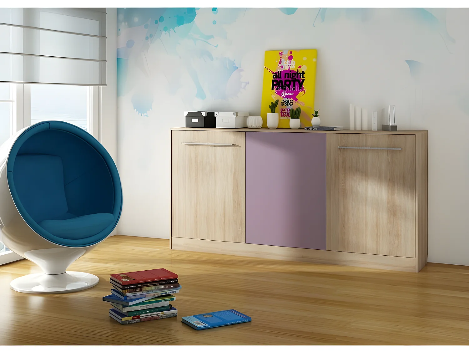 Armoire Lit escamotable Horizontal 90x200 cm Sonoma Violet Lit Rabattable Lit Mural Roddy