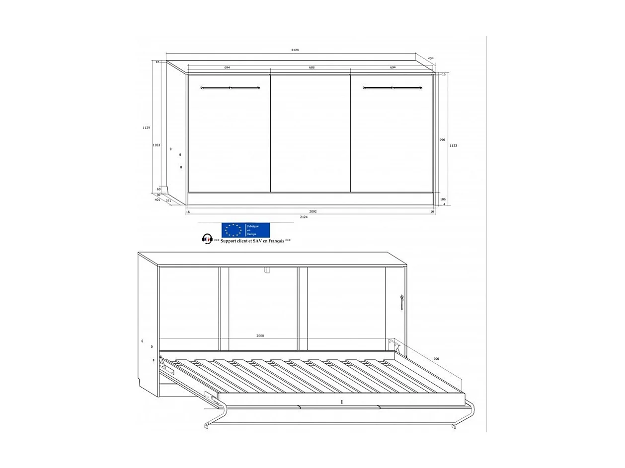 Armoire Lit escamotable Horizontal 90x200 cm Sonoma Violet Lit Rabattable Lit Mural Roddy