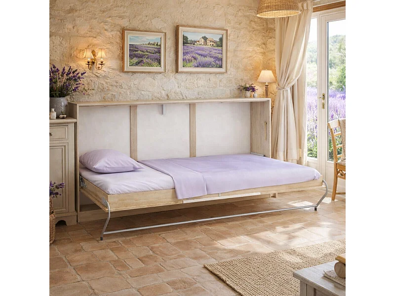 Armoire Lit escamotable Horizontal 90x200 cm Sonoma Violet Lit Rabattable Lit Mural Roddy