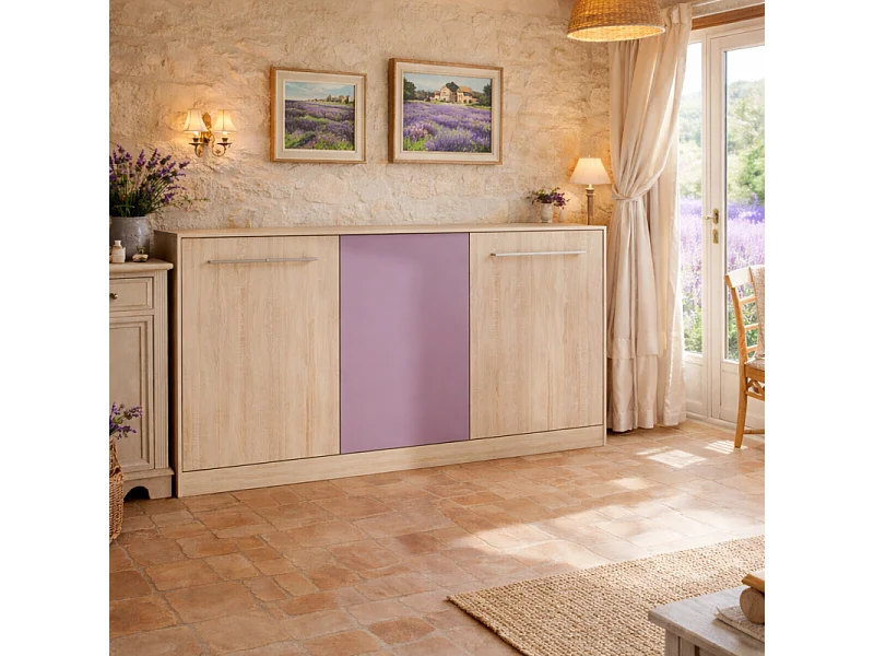 Armoire Lit escamotable Horizontal 90x200 cm Sonoma Violet Lit Rabattable Lit Mural Roddy