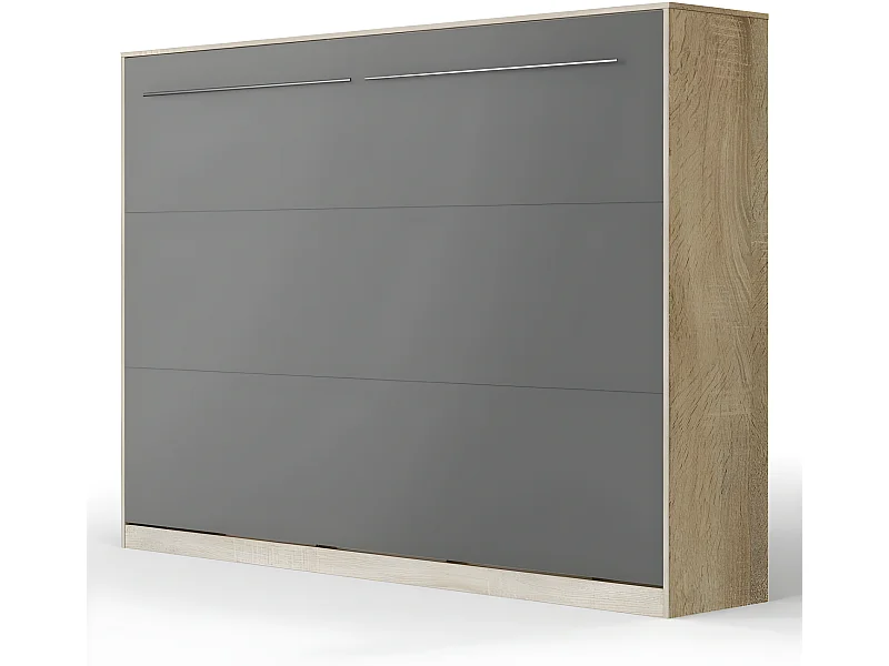 Armoire Lit escamotable 140x200cm Supérieur Horizontal Lit Rabattable Lit Mural Chêne Sonoma/Anthracite