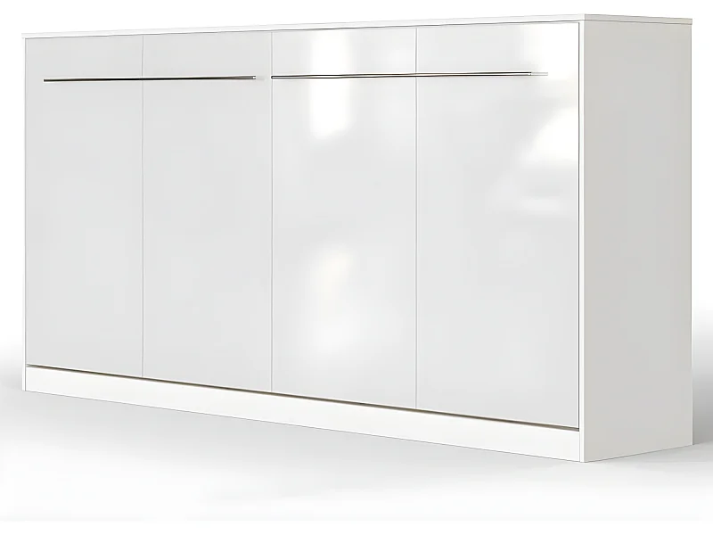 Armoire Lit escamotable 90x200cm Supérieur Horizontal Lit Rabattable Lit Mural Blanc/Blanc brillant
