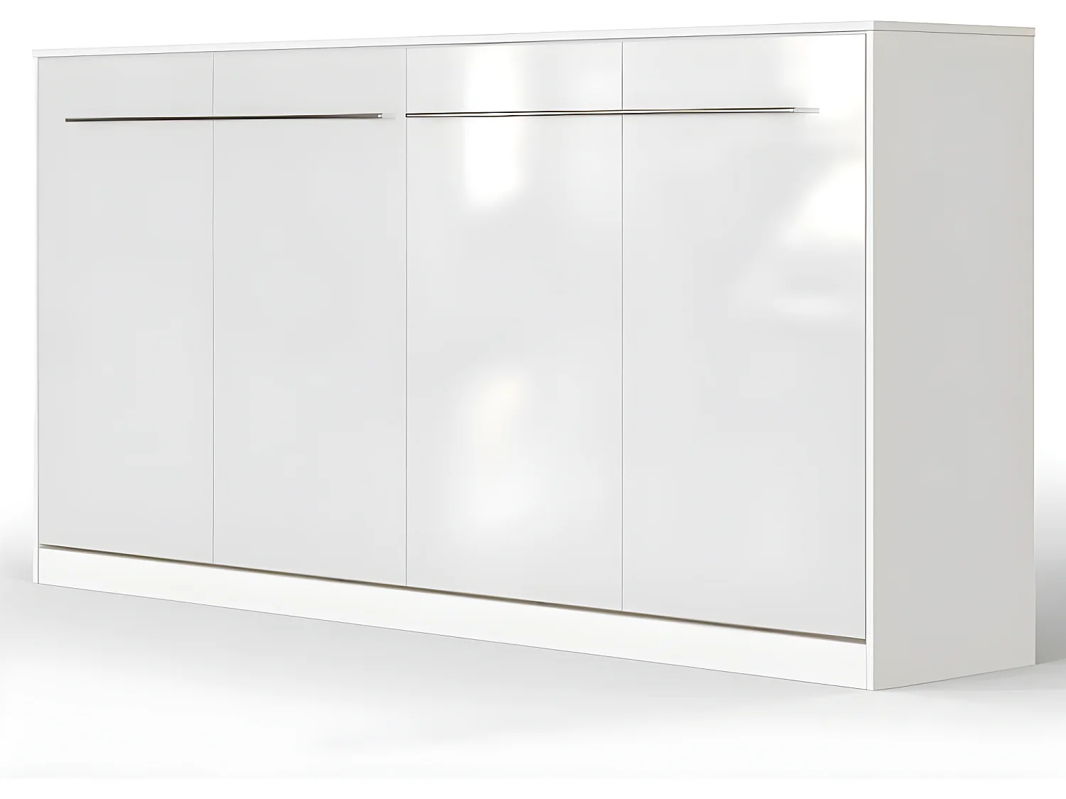 Armoire Lit escamotable 90x200cm Supérieur Horizontal Lit Rabattable Lit Mural Blanc/Blanc brillant