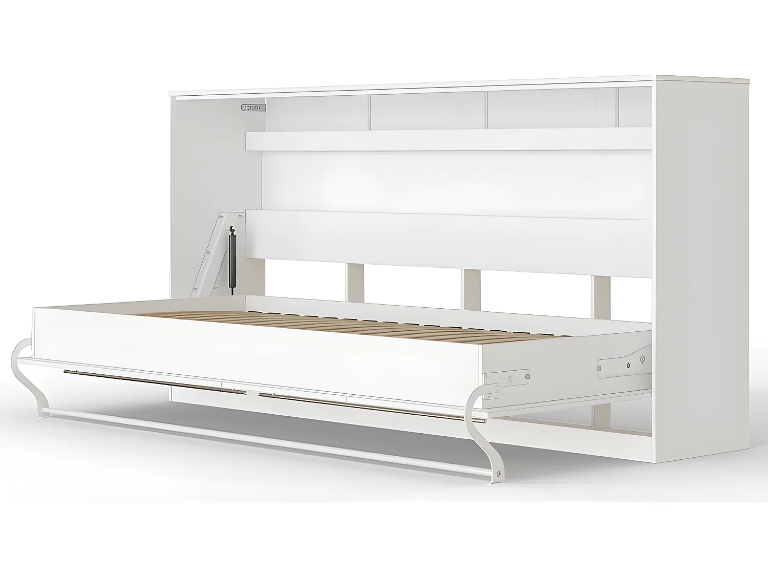 Armoire Lit escamotable 90x200cm Supérieur Horizontal Lit Rabattable Lit Mural Blanc/Blanc brillant
