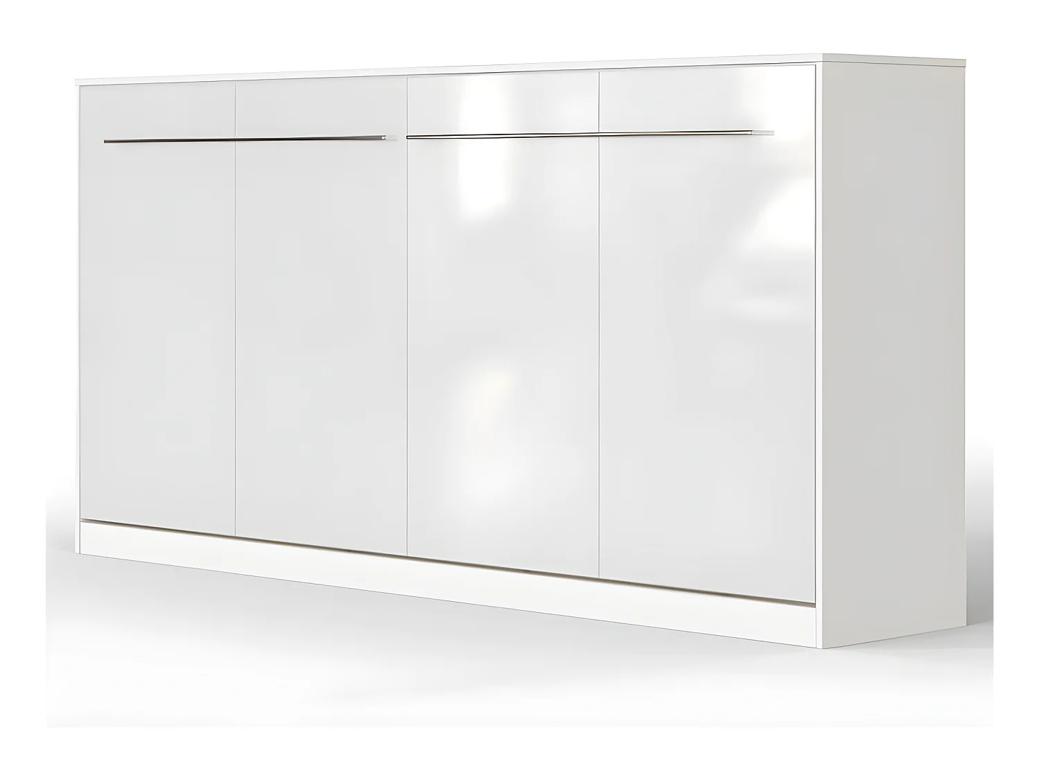 Armoire Lit escamotable 90x200cm Supérieur Horizontal Lit Rabattable Lit Mural Blanc/Blanc brillant