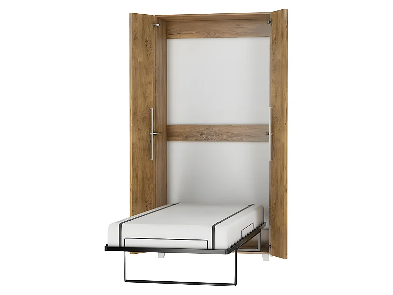 Armoire Lit escamotable Vertical 90x200 cm Chêne foncé avec porte Lit Rabattable Lit Mural Todor