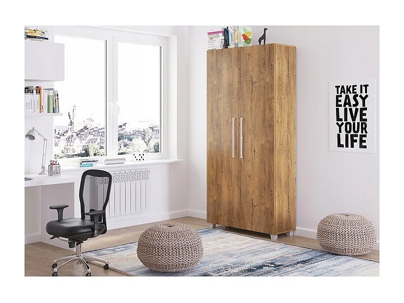 Armoire Lit escamotable Vertical 90x200 cm Chêne foncé avec porte Lit Rabattable Lit Mural Todor